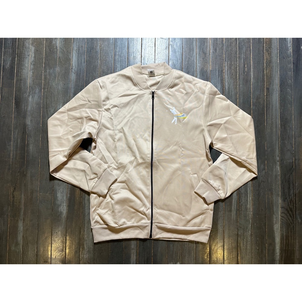Mens Tan Golf Graphic Full Zip Bomber Track Jacket Beige